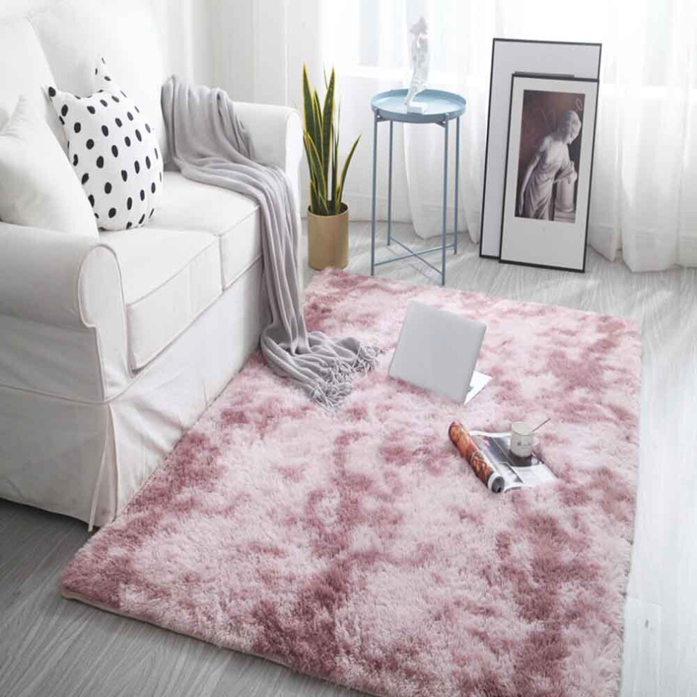 (Lotus root pink) Fluffy Rug Anti-Slip Shaggy Large Bedroom Non-Shed Floor Carpet Mat
