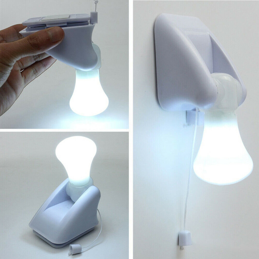 LED Wall Night Light Bulb Cordless Battery Portable Handy Pull String Lamp