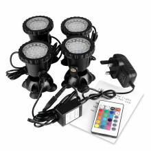 (4 Lights + 1 Remote) LED RGB Garden Pond Spotlight Submersible Light Aquarium Fountain Pool + Remote