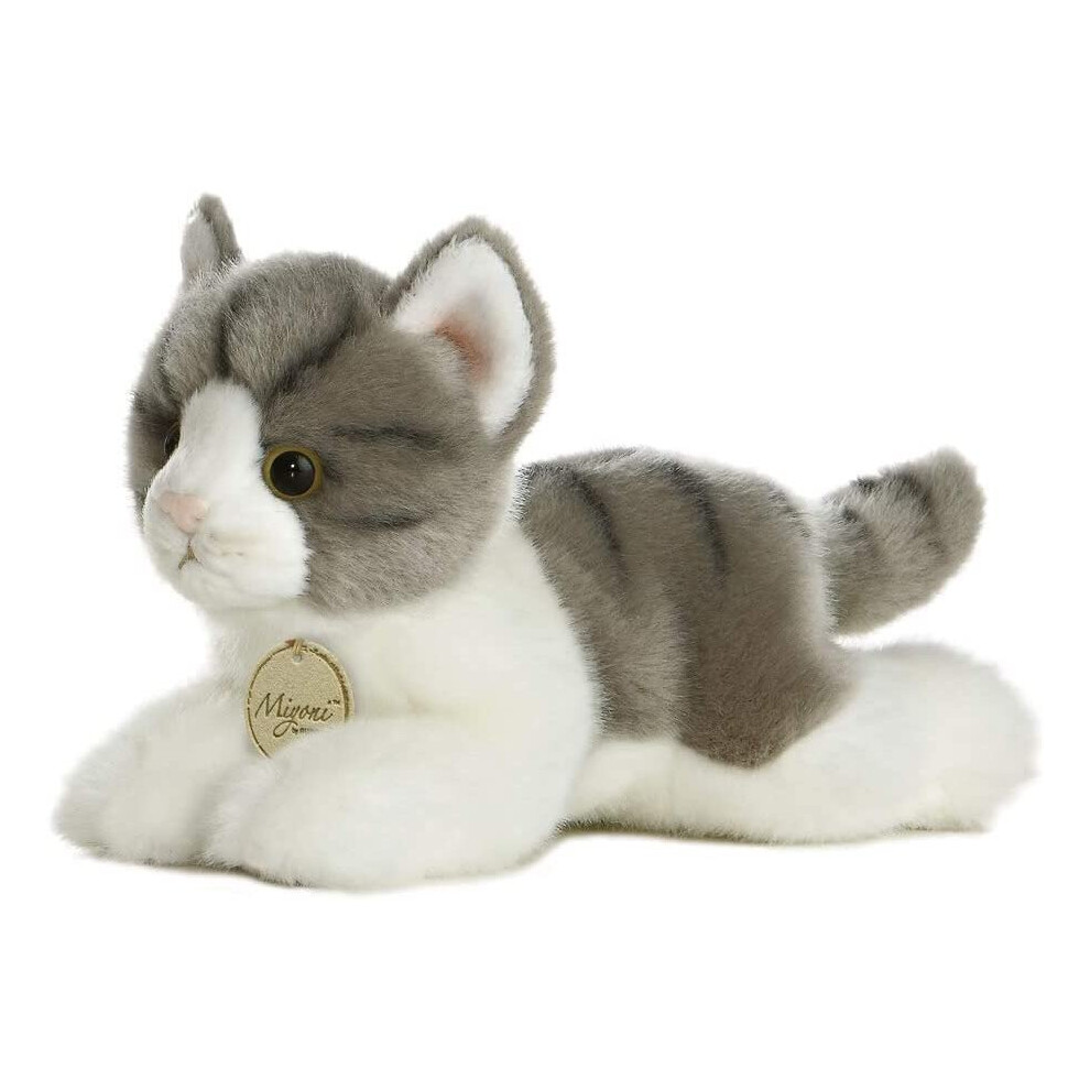 Plush/Soft/Cuddly Toy - Aurora/MiYoni - TABBY CAT Grey/White