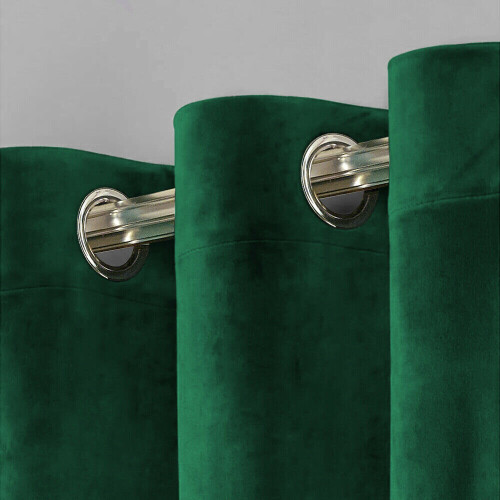 Imperial Rooms (Green) Short Curtains Pair Thick Velvet Eyelet Ring Top 1