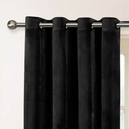 Imperial Rooms (Black ) Short Curtains Pair Thick Velvet Eyelet Ring Top 1