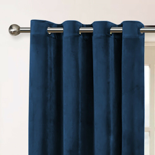 Imperial Rooms (Blue) Short Curtains Pair Thick Velvet Eyelet Ring Top 2