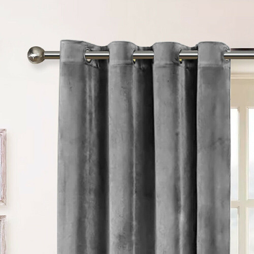 Imperial Rooms (Grey) Short Curtains Pair Thick Velvet Eyelet Ring Top 2