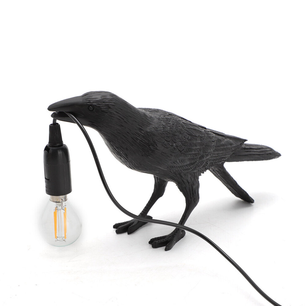 (Black sitting table lamp) Bird Table Lamps Resin Crow Desk Lamp Bedroom Wall Sconce Light