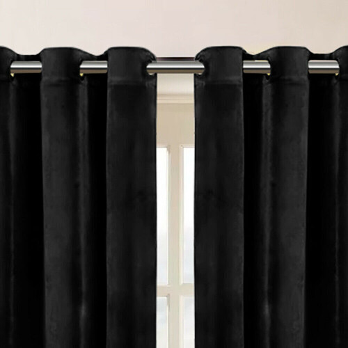 Imperial Rooms (Black ) Short Curtains Pair Thick Velvet Eyelet Ring Top 2