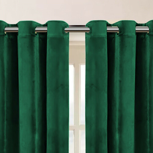 Imperial Rooms (Green) Short Curtains Pair Thick Velvet Eyelet Ring Top 2