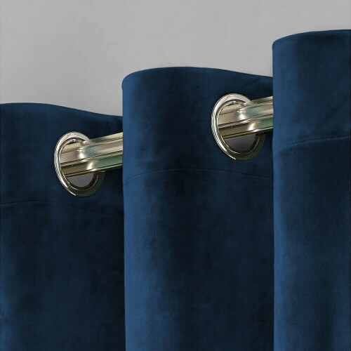 Imperial Rooms (Blue) Short Curtains Pair Thick Velvet Eyelet Ring Top 1
