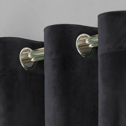 Imperial Rooms (Charcoal) Short Curtains Pair Thick Velvet Eyelet Ring Top 1