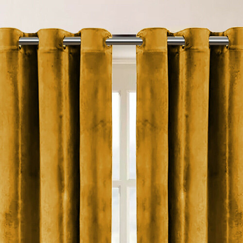 Imperial Rooms (Ochre) Short Curtains Pair Thick Velvet Eyelet Ring Top 2