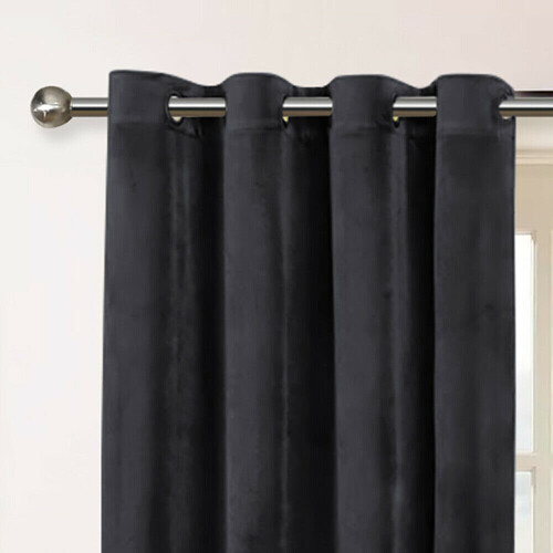 Imperial Rooms (Charcoal) Short Curtains Pair Thick Velvet Eyelet Ring Top 2