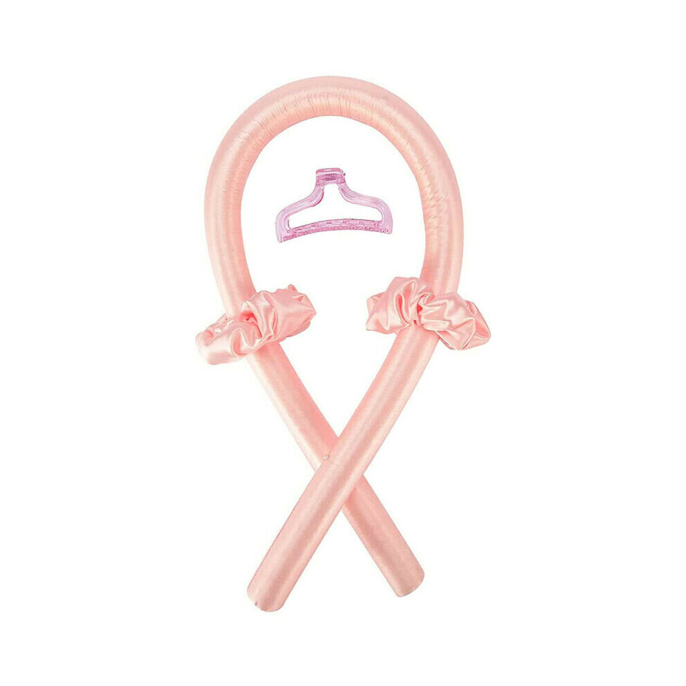 (Pink) Women Silk Ribbon Hair Curler Heatless Curling Rod Headband Wave Former