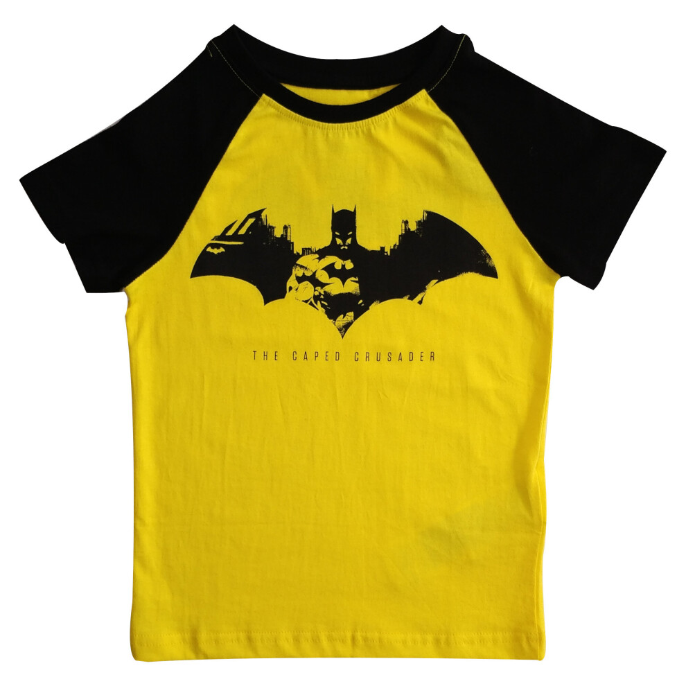 (Yellow, 9-10 Years / 134-140 cms) Boys Batman T Shirt - Caped Crusader