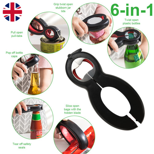 Multi-Tool 6 in 1 Bottle Can Jar Opener Grip Open Pull Can Opener