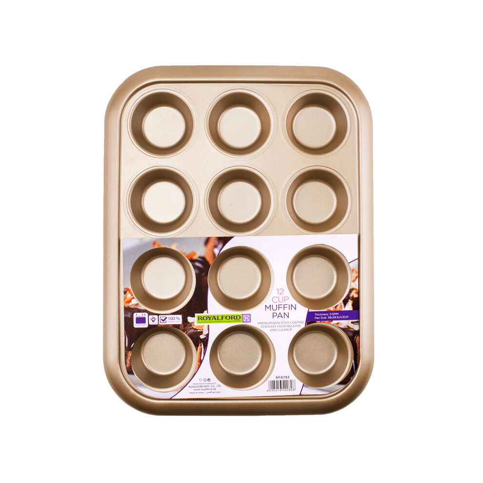 Royalford Non-Stick Muffin Tray 12 Cup Cupcake Baking Pan Cookie Tin