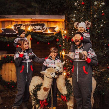 (Mother L) Family Christmas Pajamas Hooded Romper Jumpsuit
