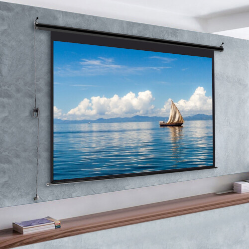 Living And Home 72" Electric Pull-Down Projector Screen 4:3 White Matte Home Cinema
