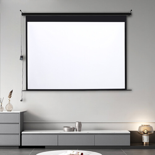 Living And Home 92" Electric Pull-Down Projector Screen 4:3 White Matte Home Cinema 2