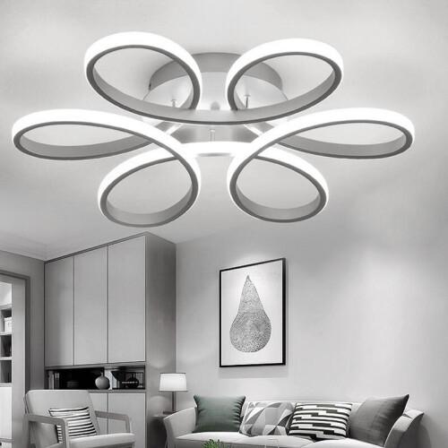 Living And Home (White, 74cm-Cool White) Modern LED Ceiling Light Chandelier Lamp Flower Shape 2