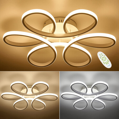 Living And Home (White, 58cm-Dimmable) Modern LED Ceiling Light Chandelier Lamp Flower Shape 2