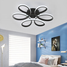 (Black, 74cm-Cool White) Modern LED Ceiling Light Chandelier Lamp Flower Shape