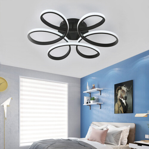 Living And Home (Black, 74cm-Cool White) Modern LED Ceiling Light Chandelier Lamp Flower Shape