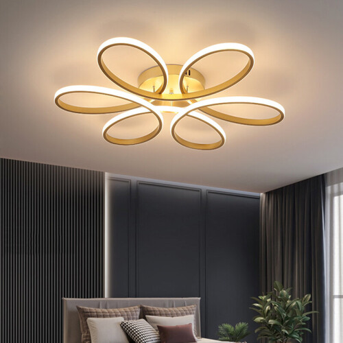 Living And Home (Gold, 58cm-Dimmable) Modern LED Ceiling Light Chandelier Lamp Flower Shape 2