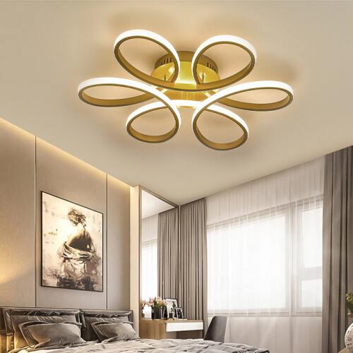 Living And Home (Gold, 58cm-Dimmable) Modern LED Ceiling Light Chandelier Lamp Flower Shape 1