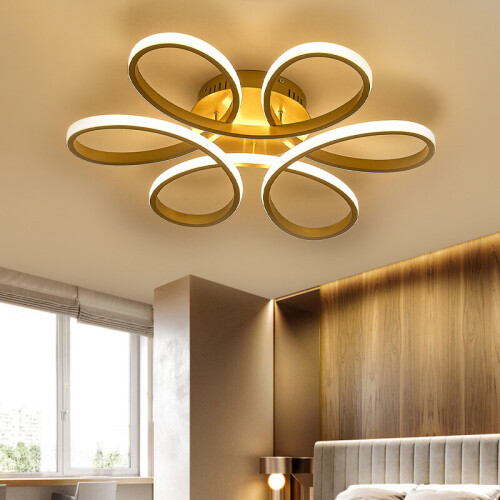 Living And Home (Gold, 58cm-Dimmable) Modern LED Ceiling Light Chandelier Lamp Flower Shape