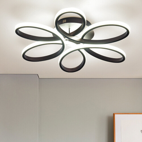 Living And Home (Black, 74cm-Cool White) Modern LED Ceiling Light Chandelier Lamp Flower Shape 1