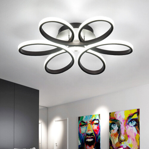 Living And Home (Black, 58cm-Cool White) Modern LED Ceiling Light Chandelier Lamp Flower Shape