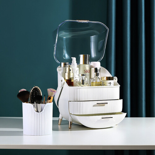 Living And Home (White) Make Up Cosmetic Organiser Tidy Storage with Handle Drawers 2