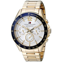 Montre Homme Tommy Hilfiger 1791121 - Chronographe en acier inoxydable, cadran bleu, index blancs, étanche 50 m, bracelet cuir