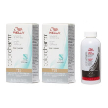 (T15+T15+Dev(Vol.20)3.6oz) Wella Color Charm T15 Pale Beige Blonde Hair Toner