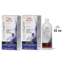 (12C(2)+Dev(Vol.20)32oz) Wella 12C Ultra Light Blonde Color Charm Permanent Hair Colour