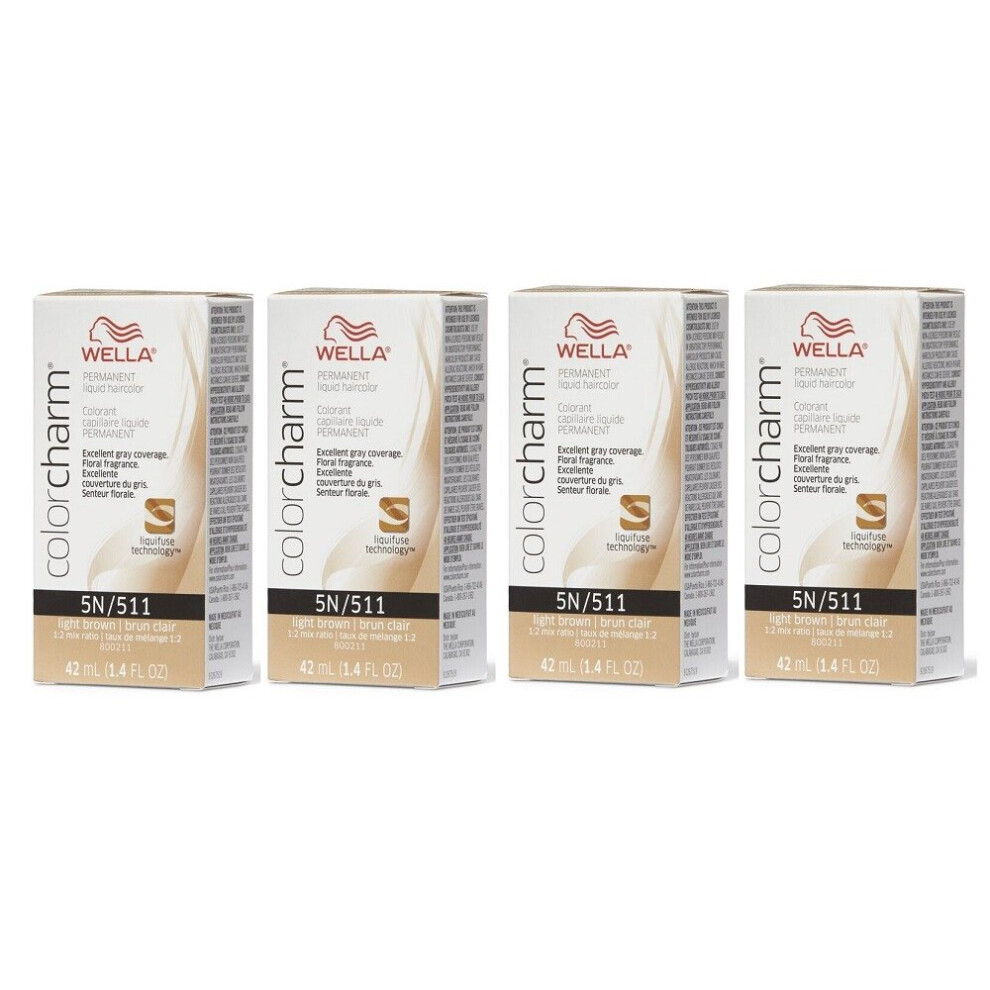 (5N - pack of 4) Wella 5N Light Brown Color Charm Permanent Liquid Haircolor