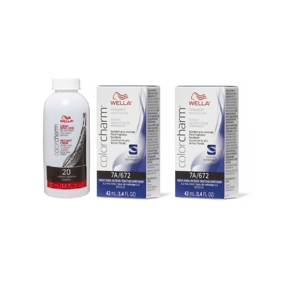 (7A+7A+Dev (Vol. 20) 3.6oz) Wella 9A Pale Ash Blonde Color Charm Permanent Liquid Haircolor & Developer (Vol. 20)-image-OPC-P7H25RW-NEW