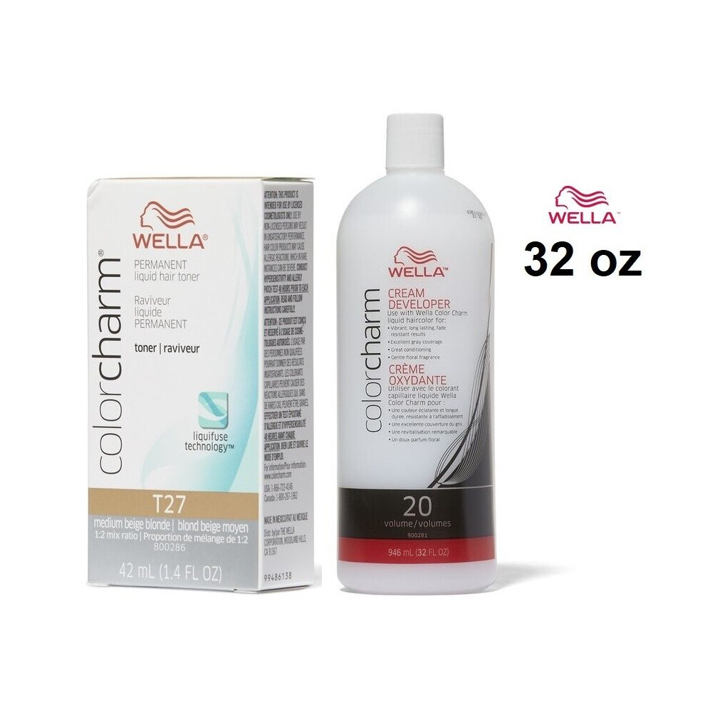 (T27, Developer (Vol.20) 32oz) Wella Color Charm Developer 20 Volume 32oz