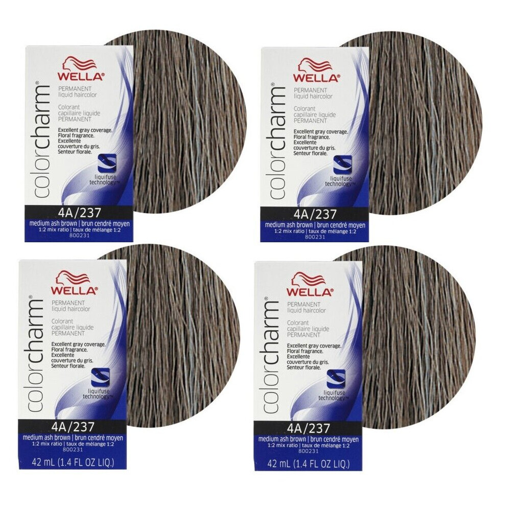 (4A - pack of 4) Wella 12A Frosty Ash Color Charm Permanent Liquid Haircolor & Developer (Vol. 20)