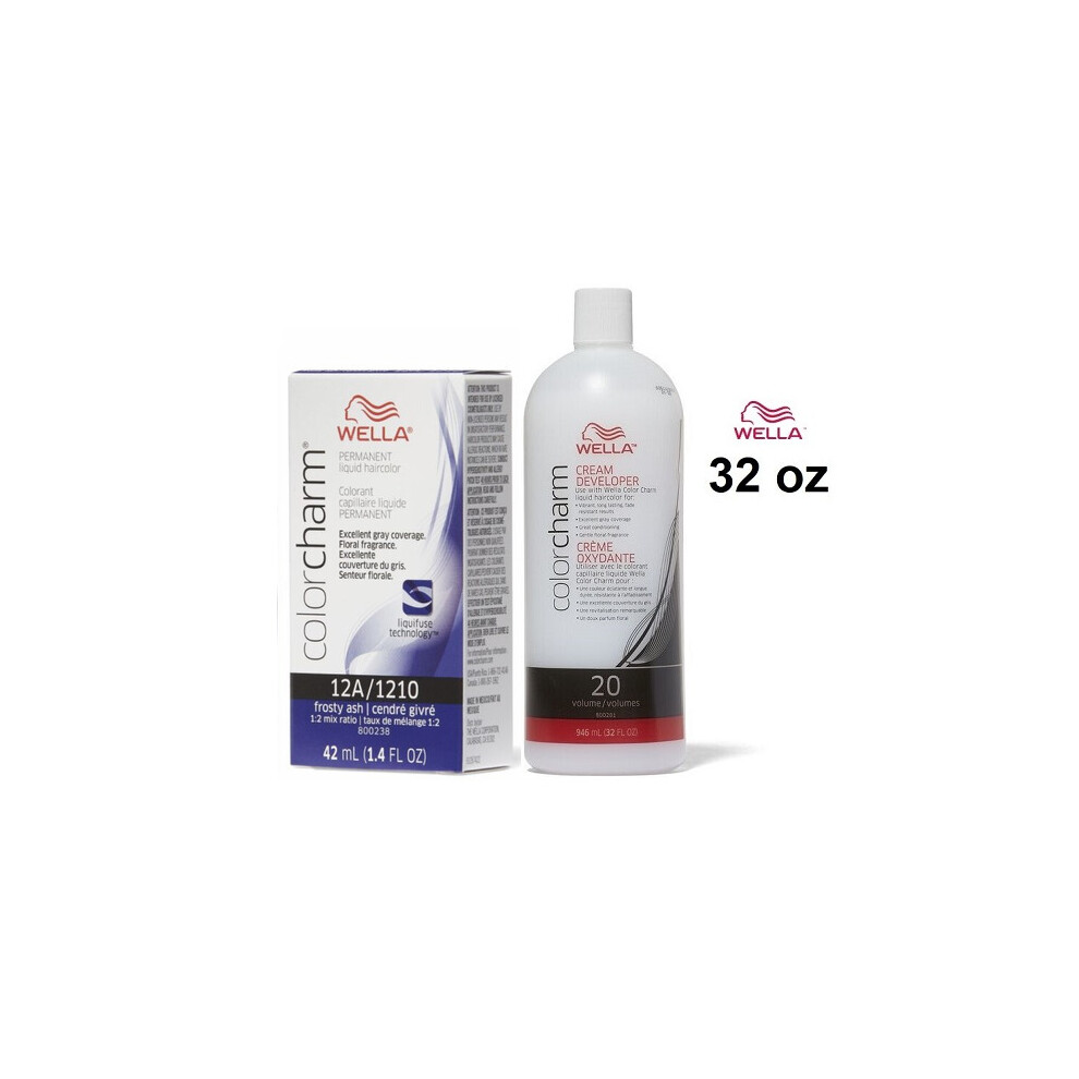 (12A+Dev(Vol.20)32oz) Wella 12A Frosty Ash Color Charm Permanent Liquid Haircolor & Developer (Vol. 20)