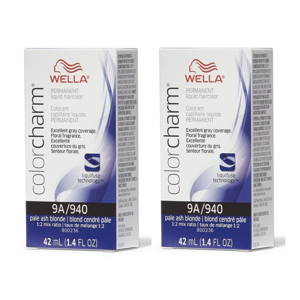 (9A/940 - pack of 2) Wella 12A Frosty Ash Color Charm Permanent Liquid Haircolor & Developer (Vol. 20)