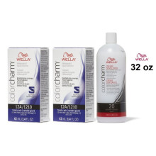 (12A(2)+Dev(Vol.20)32oz) Wella 12A Frosty Ash Color Charm Permanent Liquid Haircolor & Developer (Vol. 20)