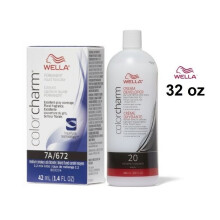 (7A+Dev(Vol.20)32oz) Wella 7A Medium Smokey Ash Blonde Color Charm Permanent Haircolor & Developer (Vol. 20)