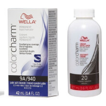 (9A+Dev (Vol. 20) 3.6oz) Wella 7A Medium Smokey Ash Blonde Color Charm Permanent Haircolor & Developer (Vol. 20)