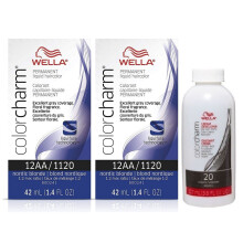(12A+12A+Dev (Vol. 20) 3.6oz) Wella 7A Medium Smokey Ash Blonde Color Charm Permanent Haircolor & Developer (Vol. 20)