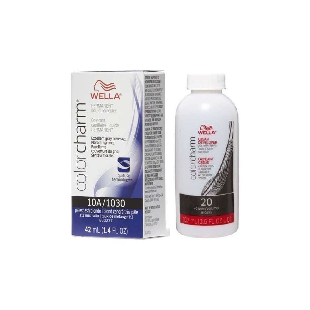 Wella (10A+Dev (Vol. 20) 3.6Oz) 7A Medium Smokey Ash Blonde Color Charm Permanent Haircolor & Developer (Vol. 20) Multicoloured
