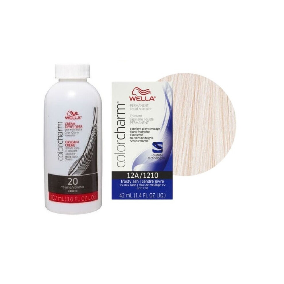 Wella (12A+Dev (Vol. 20) 3.6Oz) 7A Medium Smokey Ash Blonde Color Charm Permanent Haircolor & Developer (Vol. 20) Multicoloured