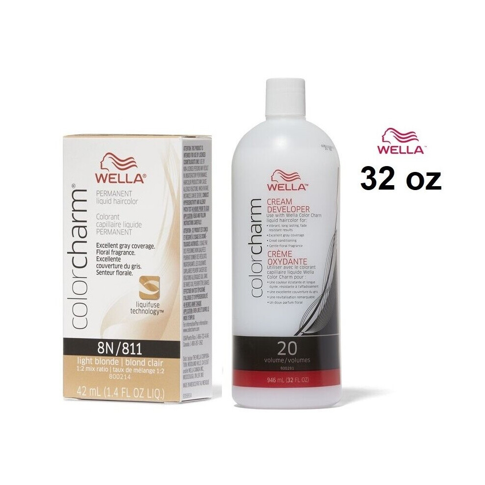 Photos - Hair Dye Wella  32oz)  8N Light Blonde Color Charm Permanent Liquid Haircolor Multicoloured (8N+Developer (Vol.20)