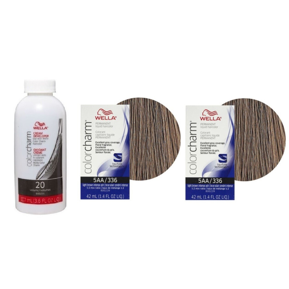 Wella (5Aa+5Aa+Dev (Vol. 20) 3.6Oz) 7A Medium Smokey Ash Blonde Color Charm Permanent Haircolor & Developer (Vol. 20) Multicoloured
