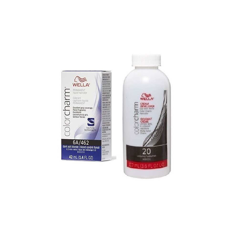 Wella (6A+Developer (Vol. 20) 3.6Oz) 6Aa Dark Blonde Intense Ash Color Charm Permanent Liquid Haircolor